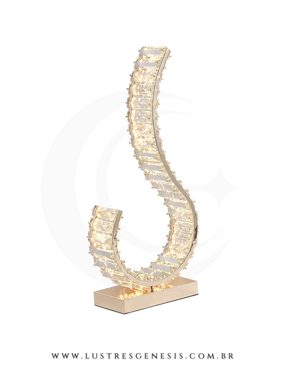 Luminaria Interna de Mesa Cristal Dourado LED Bivolt Quarto, Sala de Estar, Cabeceira, Living